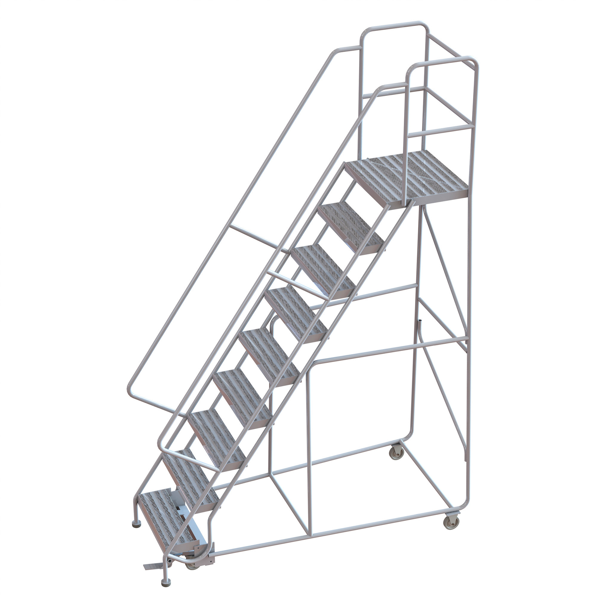 Tri-Arc 9-Step Aluminum Rolling Ladder with Ribbed Steps, 24in.W x 21in.D Platform, 350-Lb. Capacity, Model# WLAR109244-D4